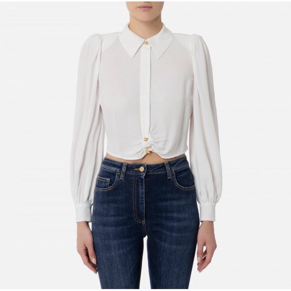 CAMICIA CROPPED IN GEORGETTE DI VISCOSA CON ARRICCIO